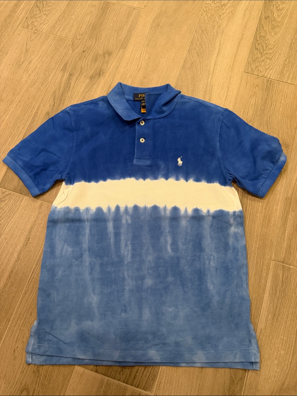 Polo by Ralph Lauren Boys Blue and White Tie-Dye Short Sleeve Polo Size M